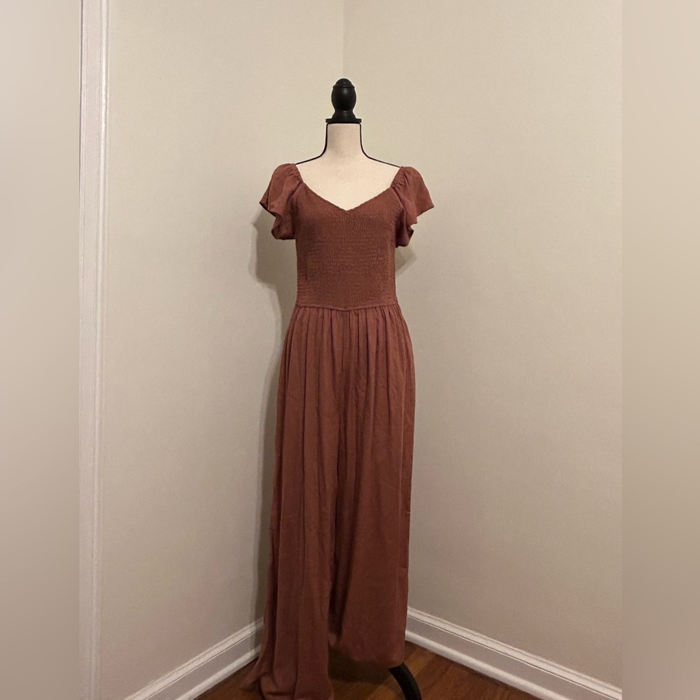 Comfy Burnt Sienna Romper w Ruffle Sleeve